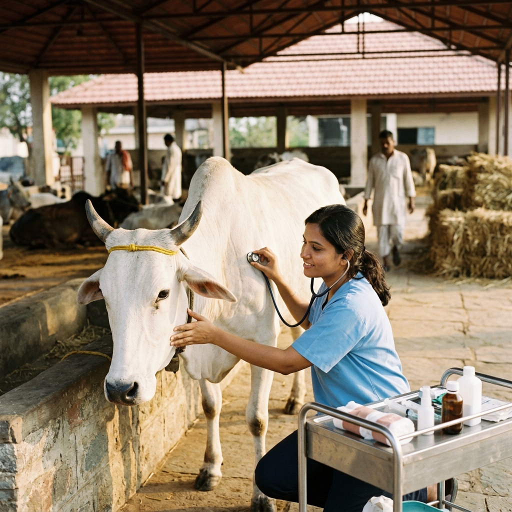 Veterinary doctor providing medical care to a cow